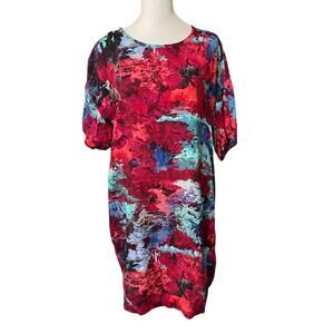 The Kit Womens Small Tunic Mini Dress Short Sleeve Boxy Watercolor Print Pockets